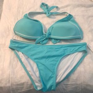 Light turquoise blue bikini halter set